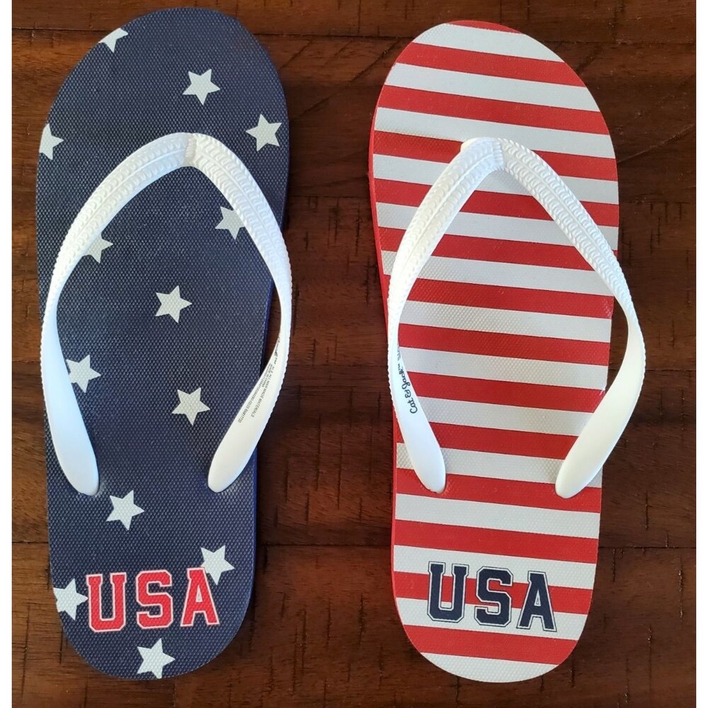 NWOT Cat & Jack Kids' Patriotic Red, White, Blue USA Flip Flops - Size XL 6